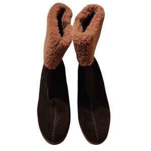 Women's 11 Brilliant Waterproof Brown Sherpa Cuff Fur Lined Suede Heeled Boot